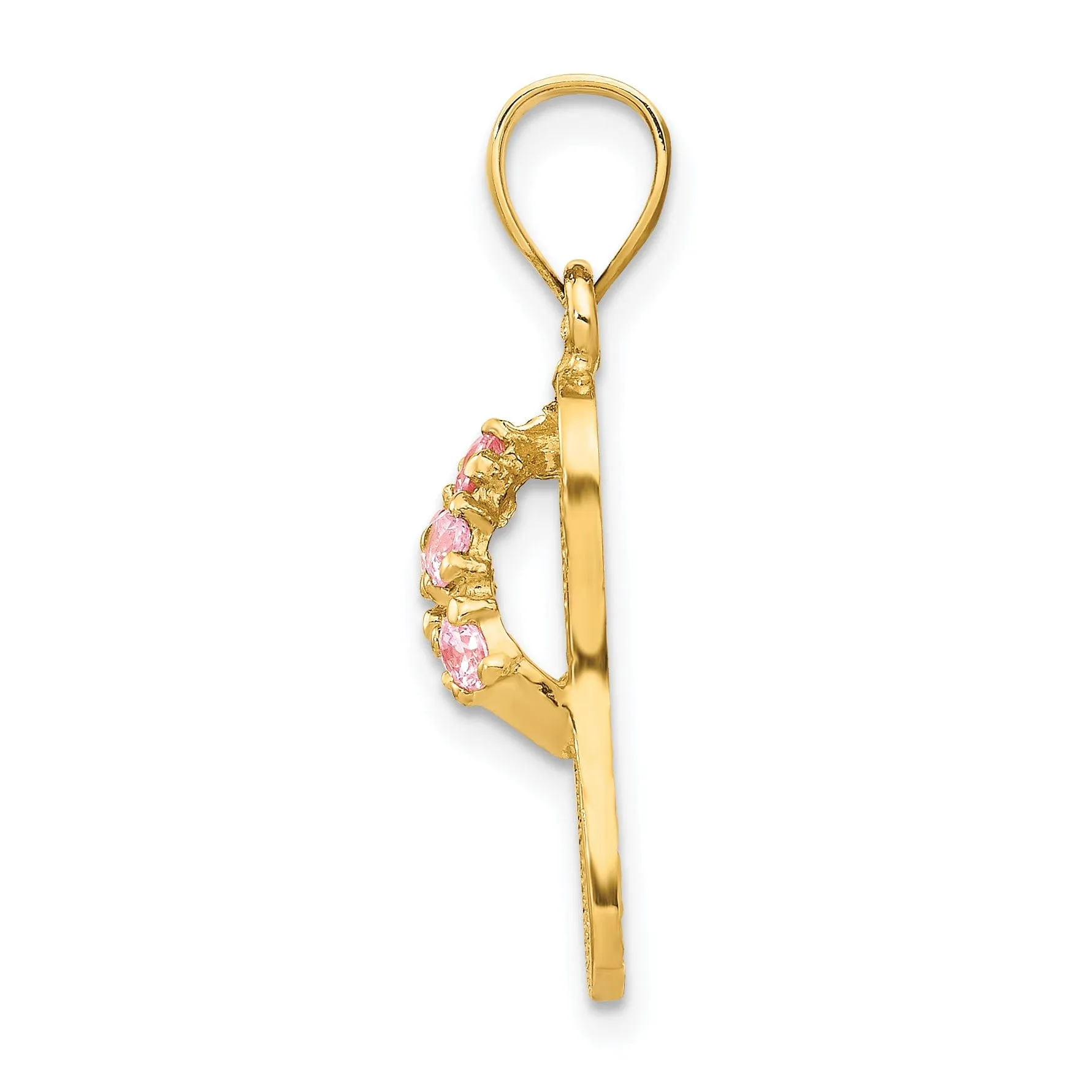 14k Yellow Gold Solid Texture Polish Finish 3-Dimensional October Cubic Zirconia Birthstone Flip Flop Sandle Charm Pendant