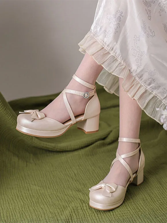 Academic Lolita Sandals Bows Round Toe PU Leather Black Lolita Summer Shoes