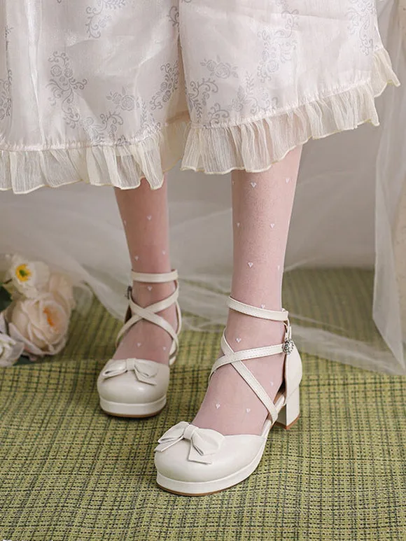 Academic Lolita Sandals Bows Round Toe PU Leather Black Lolita Summer Shoes