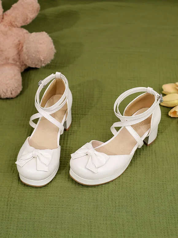 Academic Lolita Sandals Bows Round Toe PU Leather Black Lolita Summer Shoes