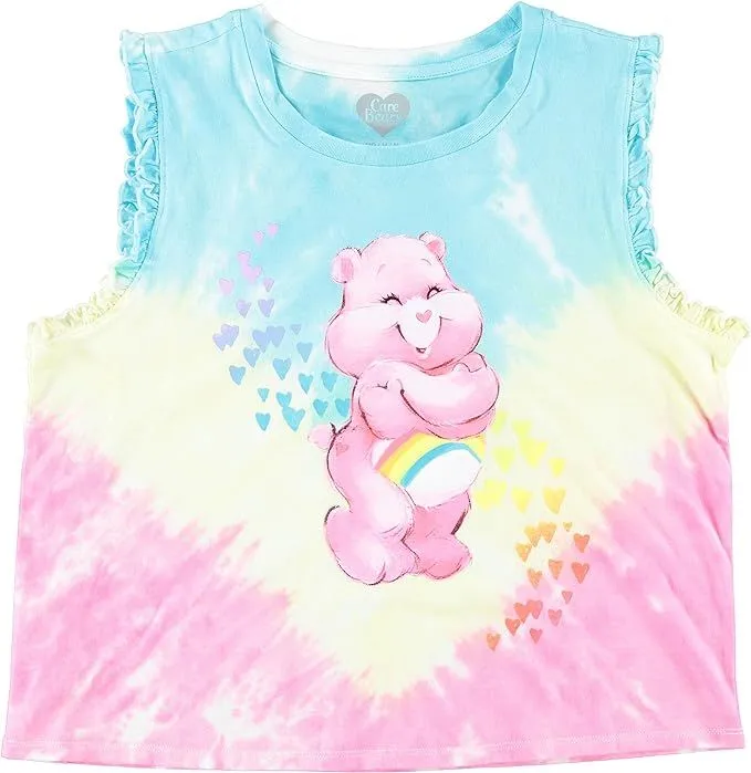 Adorable Care Bears Junior Girls Tie-Dye Crop Top and Shorts Set: Spread Love and Cheer!
