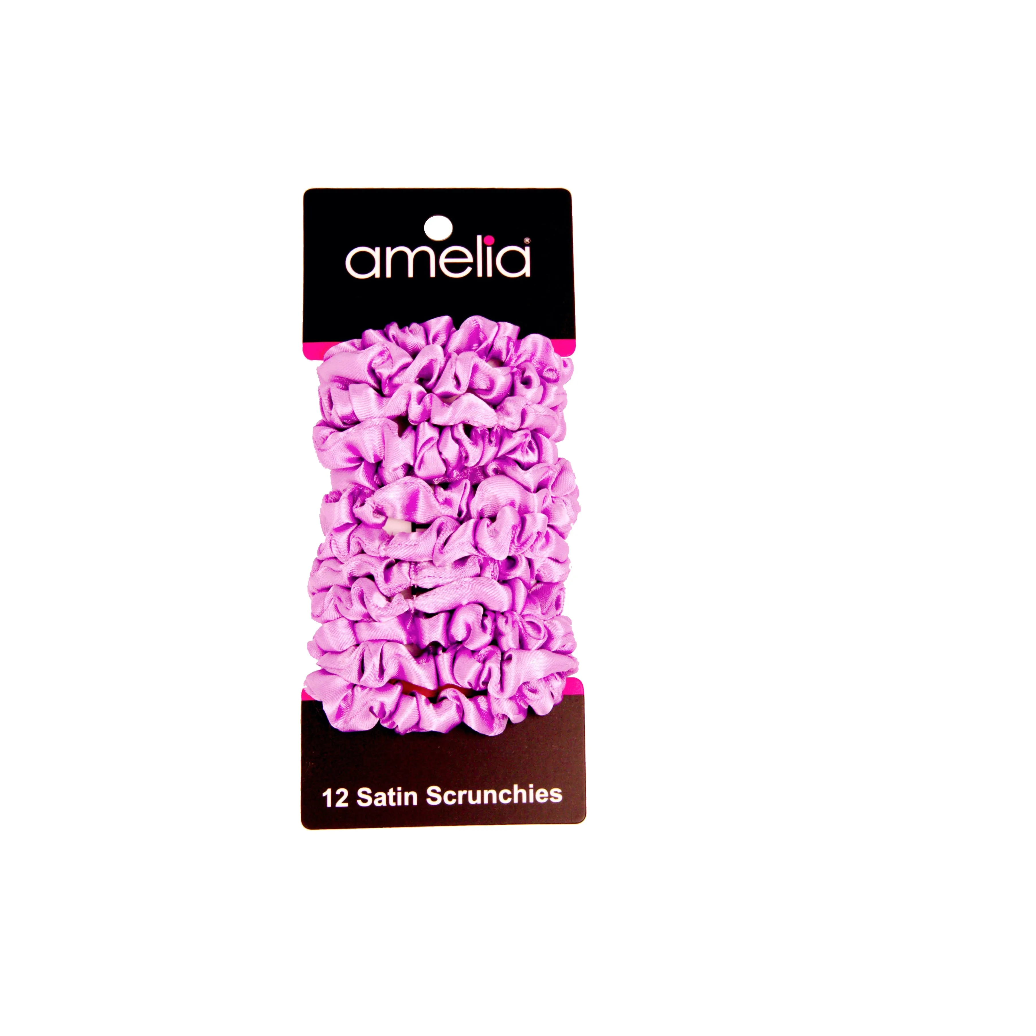 Amelia Beauty, Lavender Satin Scrunchies, 2.25in Diameter, Gentle on Hair, Strong Hold, No Snag, No Dents or Creases. 12 Pack