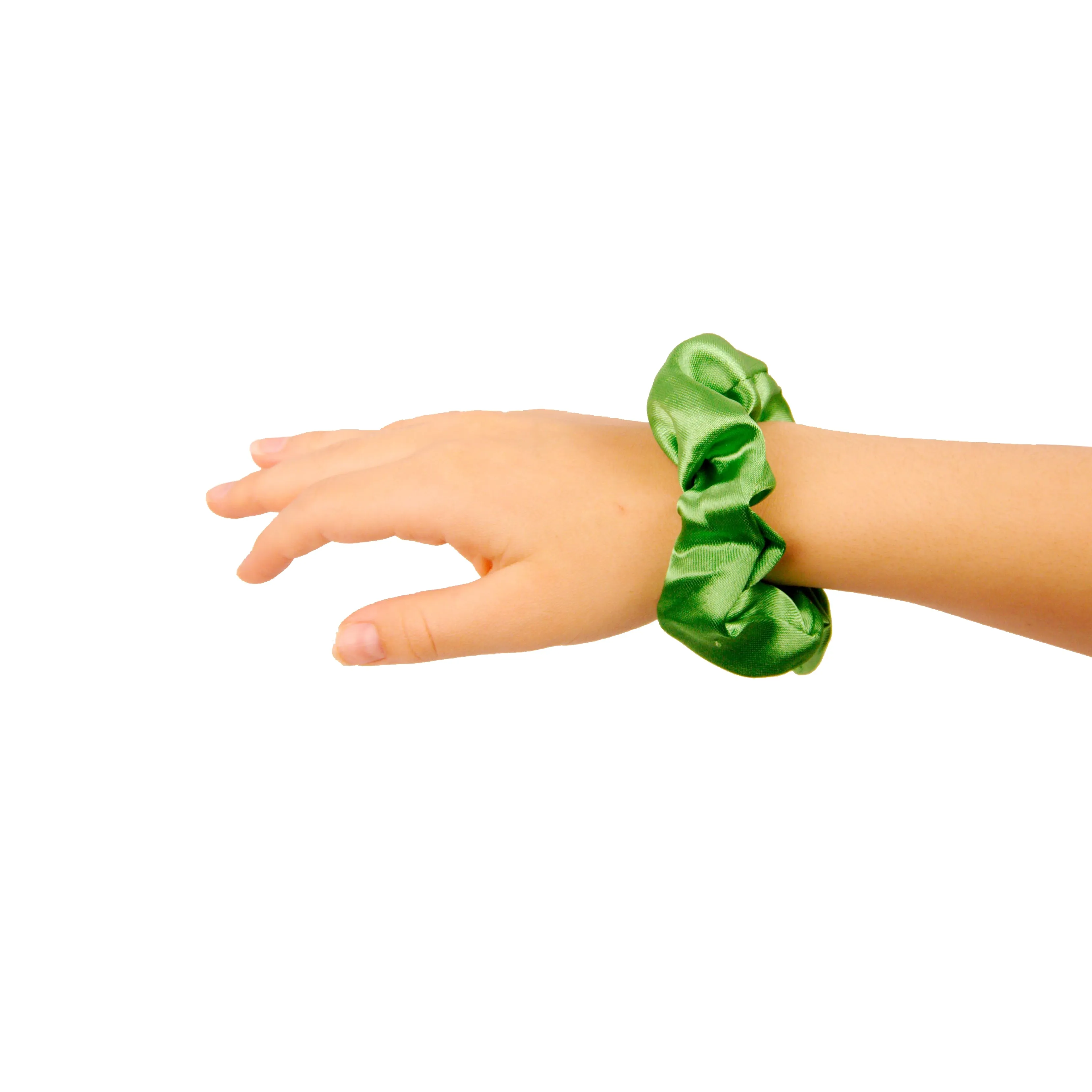 Amelia Beauty Products, Green Satin Scrunchies, 3.5in Diameter, Gentle on Hair, Strong Hold, No Snag, No Dents or Creases. 8 Pack