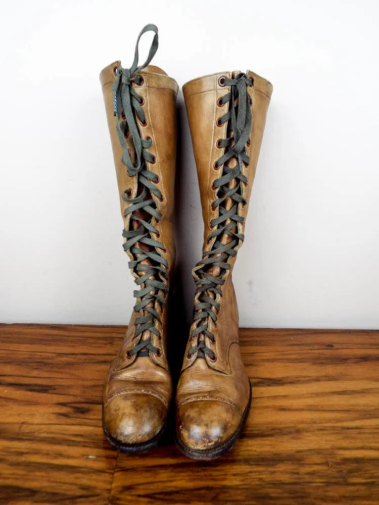 Antique Victorian Long Brown Leather Vintage Boots