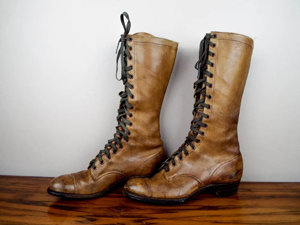 Antique Victorian Long Brown Leather Vintage Boots