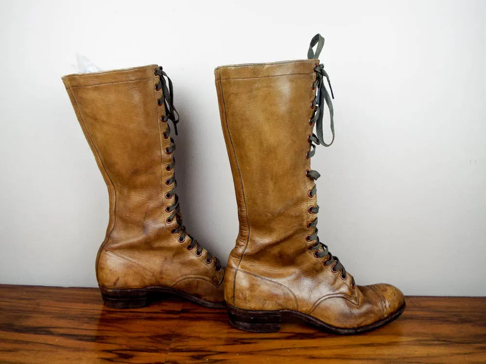 Antique Victorian Long Brown Leather Vintage Boots