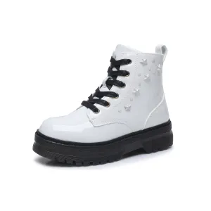 Apakowa Kids Girls Combat Ankle Boots With Side Zipper for Toddler Little/Big Kid-DY6250-PatentWhite