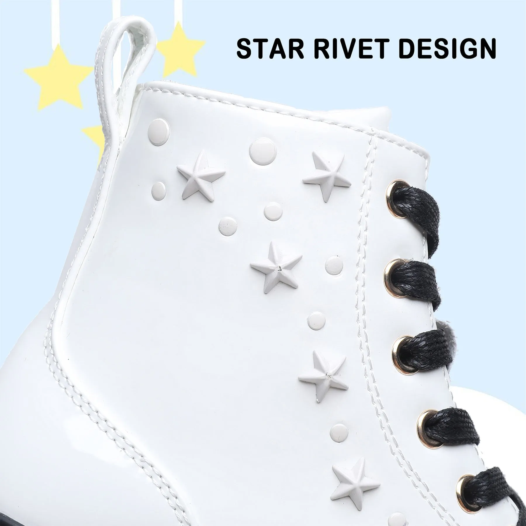 Apakowa Kids Girls Combat Ankle Boots With Side Zipper for Toddler Little/Big Kid-DY6250-PatentWhite