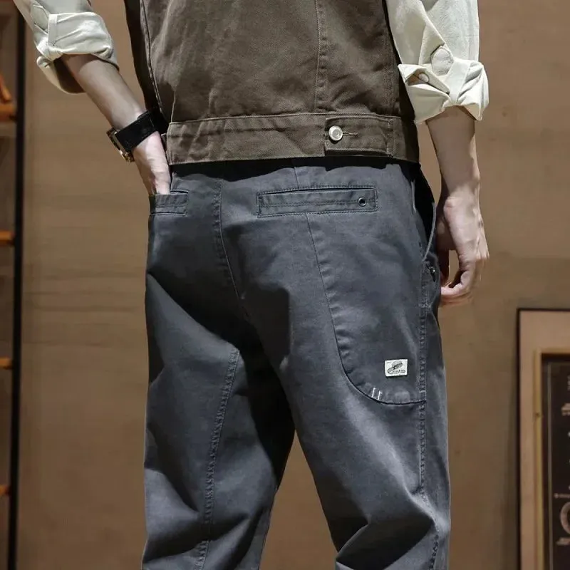 Autumn Korean Style Cargo Trousers: Cotton Stretch Straight Casual Pants for Men