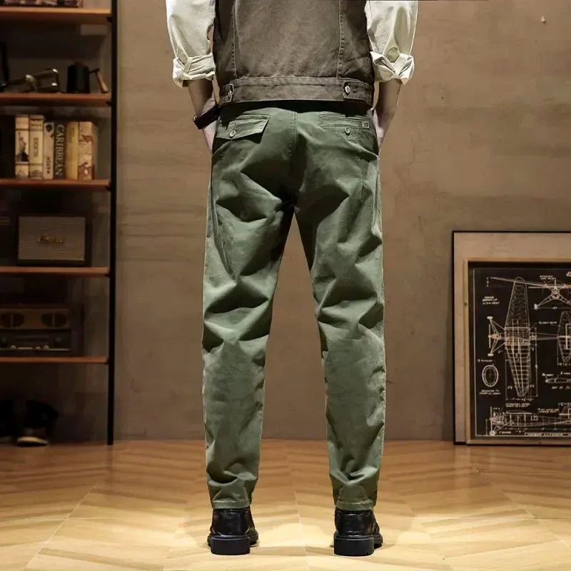 Autumn Korean Style Cargo Trousers: Cotton Stretch Straight Casual Pants for Men