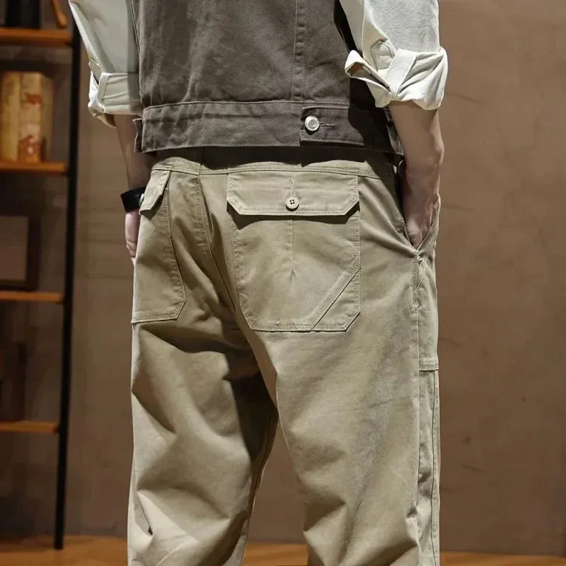 Autumn Korean Style Cargo Trousers: Cotton Stretch Straight Casual Pants for Men