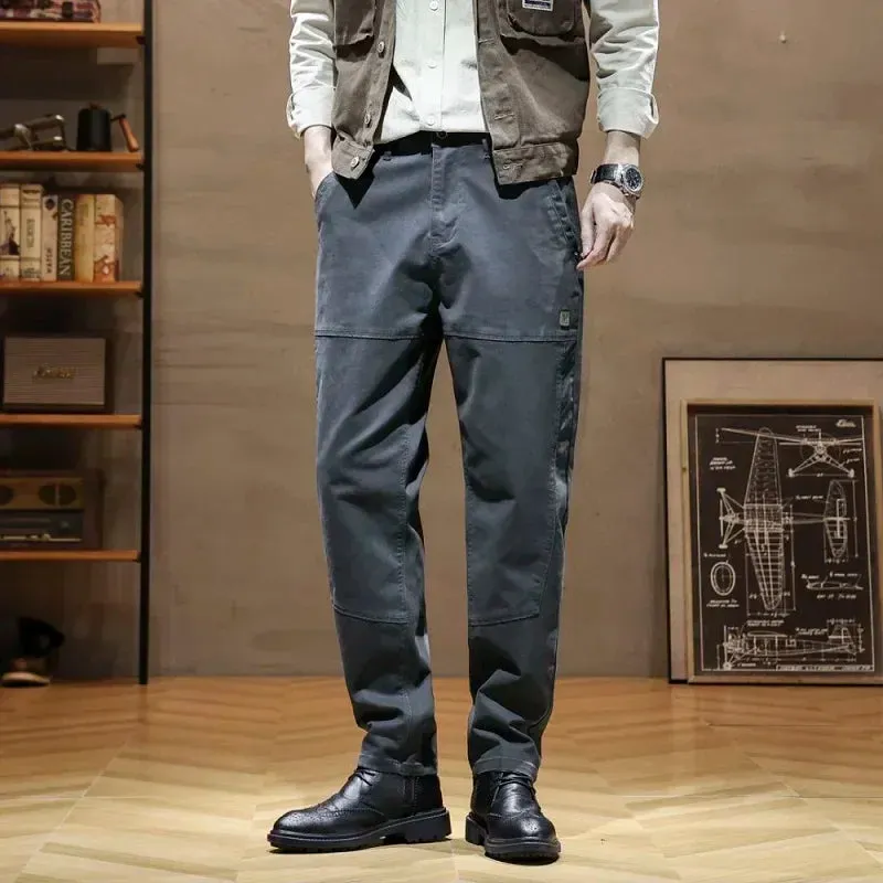 Autumn Korean Style Cargo Trousers: Cotton Stretch Straight Casual Pants for Men