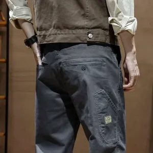 Autumn Korean Style Cargo Trousers: Cotton Stretch Straight Casual Pants for Men