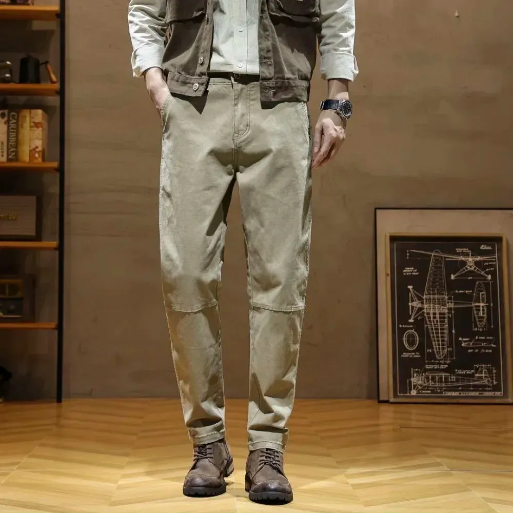 Autumn Korean Style Cargo Trousers: Cotton Stretch Straight Casual Pants for Men
