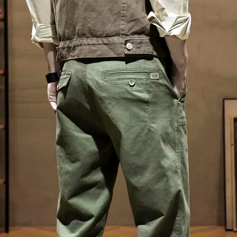 Autumn Korean Style Cargo Trousers: Cotton Stretch Straight Casual Pants for Men