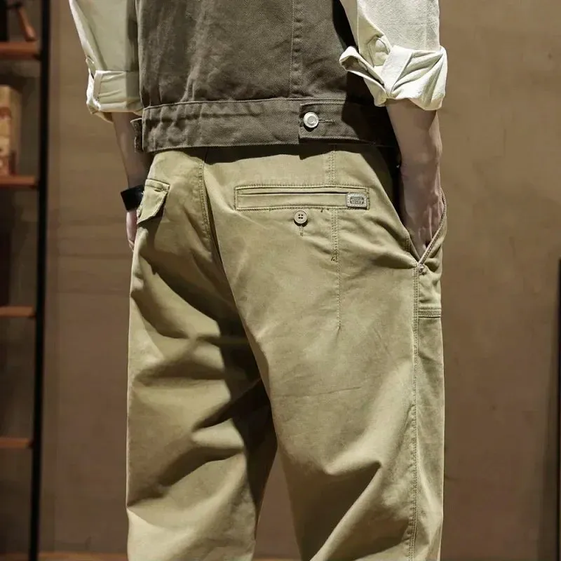 Autumn Korean Style Cargo Trousers: Cotton Stretch Straight Casual Pants for Men