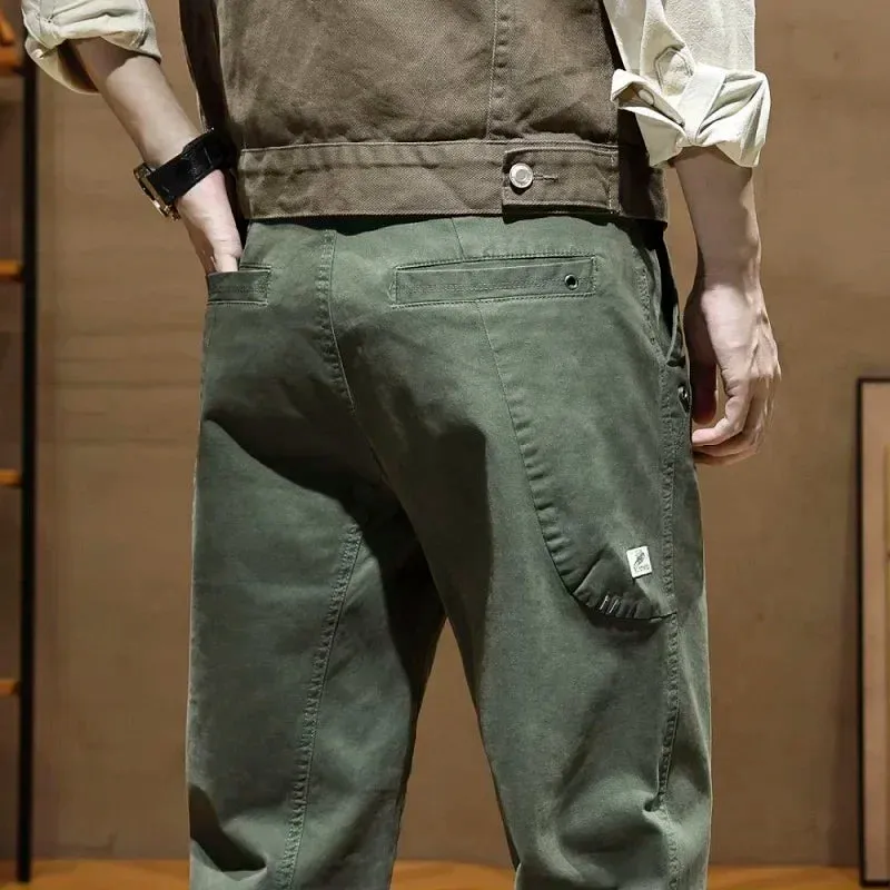 Autumn Korean Style Cargo Trousers: Cotton Stretch Straight Casual Pants for Men