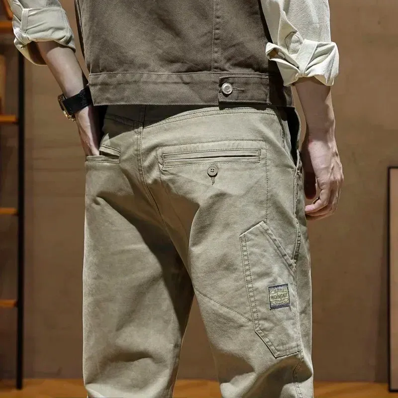 Autumn Korean Style Cargo Trousers: Cotton Stretch Straight Casual Pants for Men