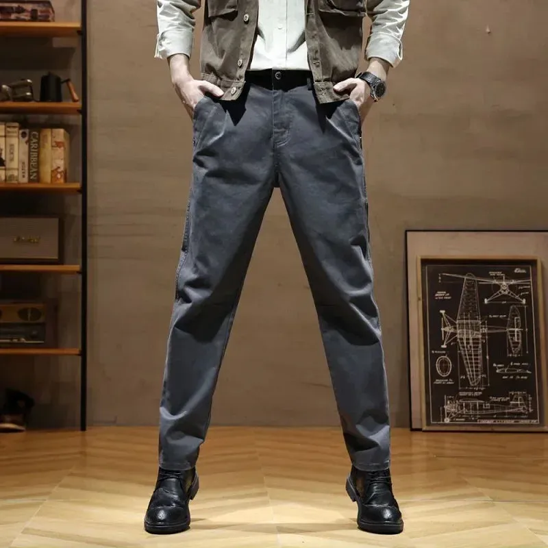 Autumn Korean Style Cargo Trousers: Cotton Stretch Straight Casual Pants for Men