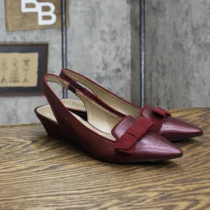 Bandolino Womens Low Block Heel Ribbon BDYESMINNA Sandals Maroon Red 6M