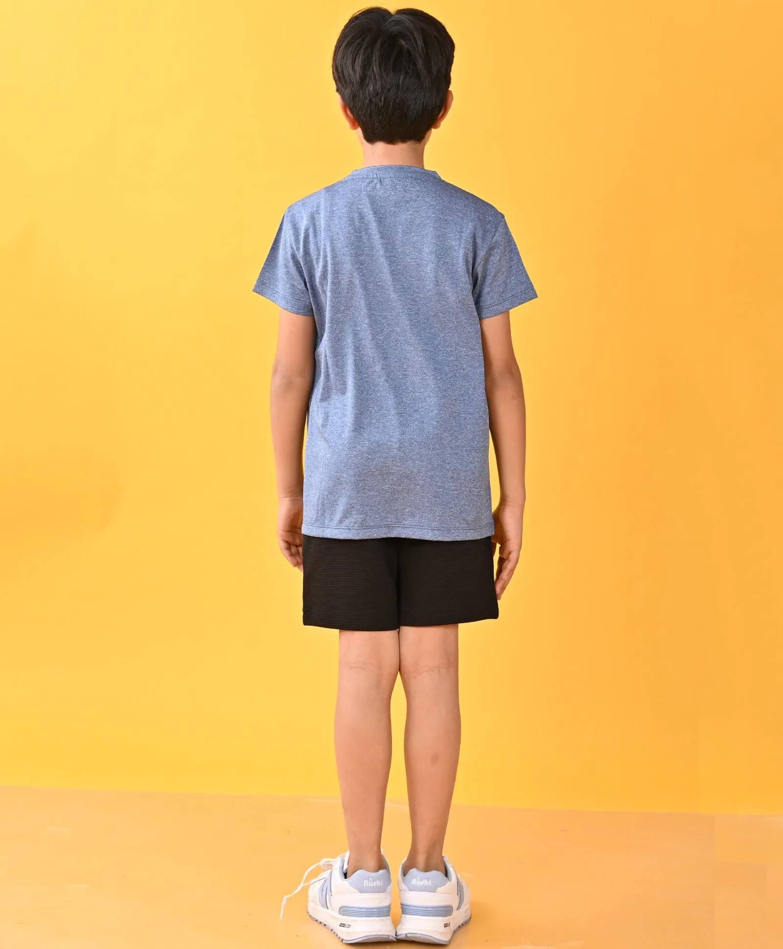BASKETBALL BLUE MELANGE SPORTY BLACK STRIPED SHORTS SET - BLUE/BLACK