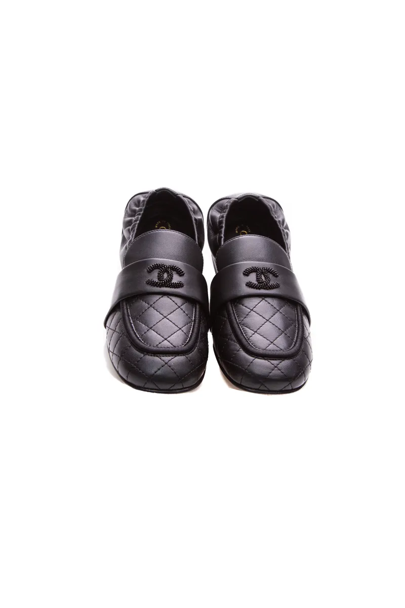 Beaded CC Elastic Loafers - Size 35.5