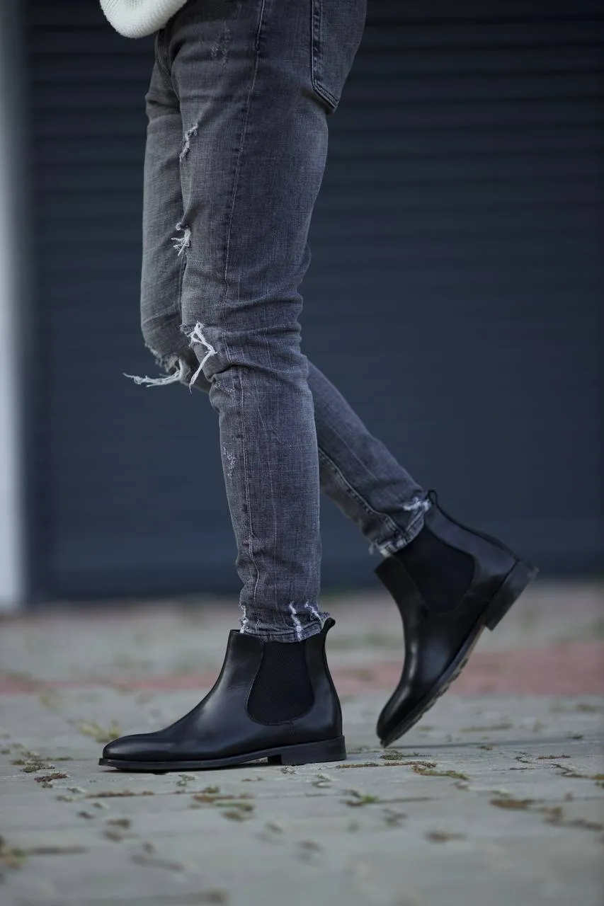 Black Leather Chelsea Boots
