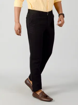 Black Self Textured Slim Fit Casual Trouser | JadeBlue