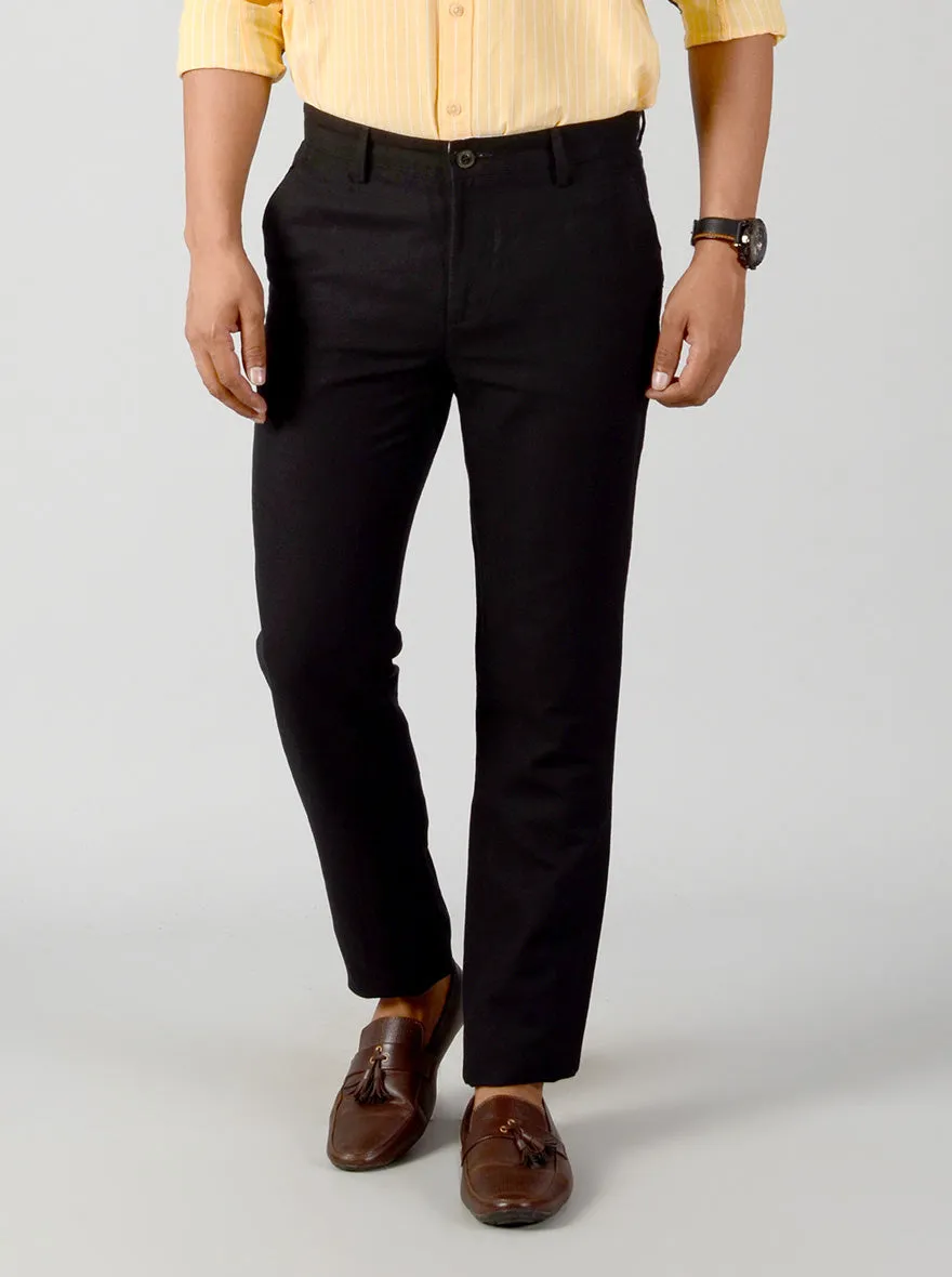 Black Self Textured Slim Fit Casual Trouser | JadeBlue