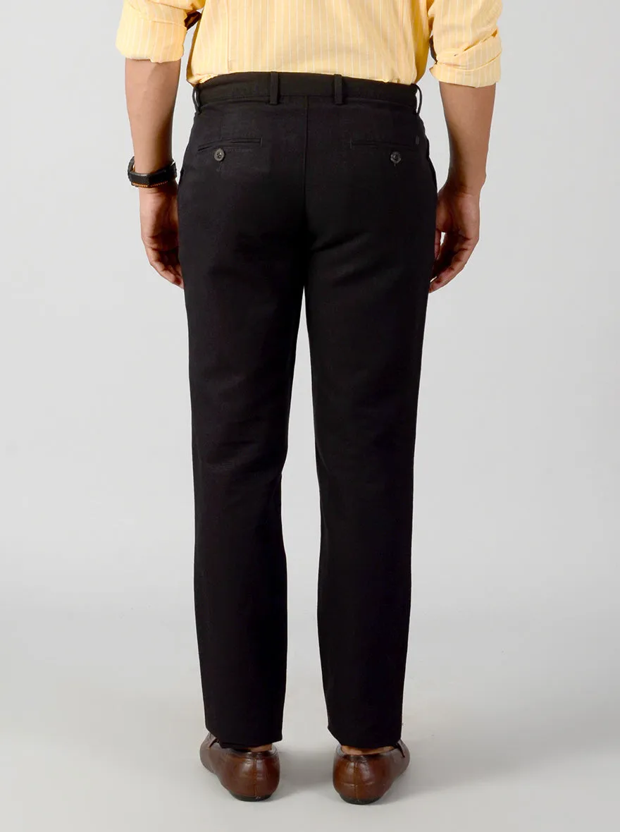 Black Self Textured Slim Fit Casual Trouser | JadeBlue