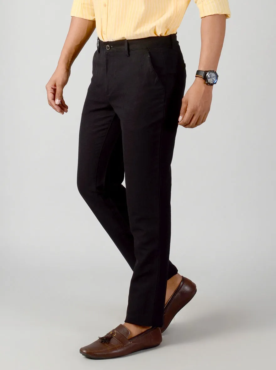 Black Self Textured Slim Fit Casual Trouser | JadeBlue