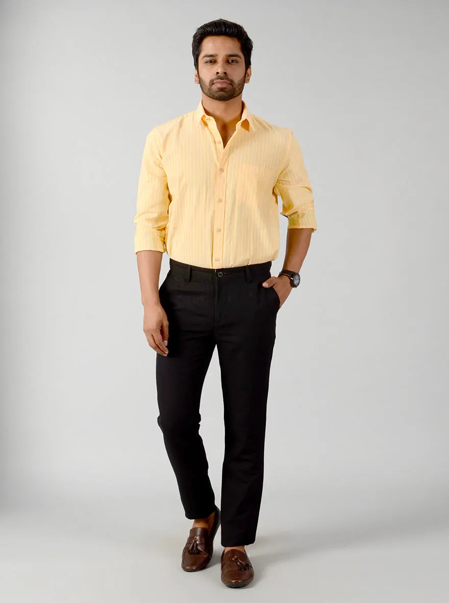 Black Self Textured Slim Fit Casual Trouser | JadeBlue