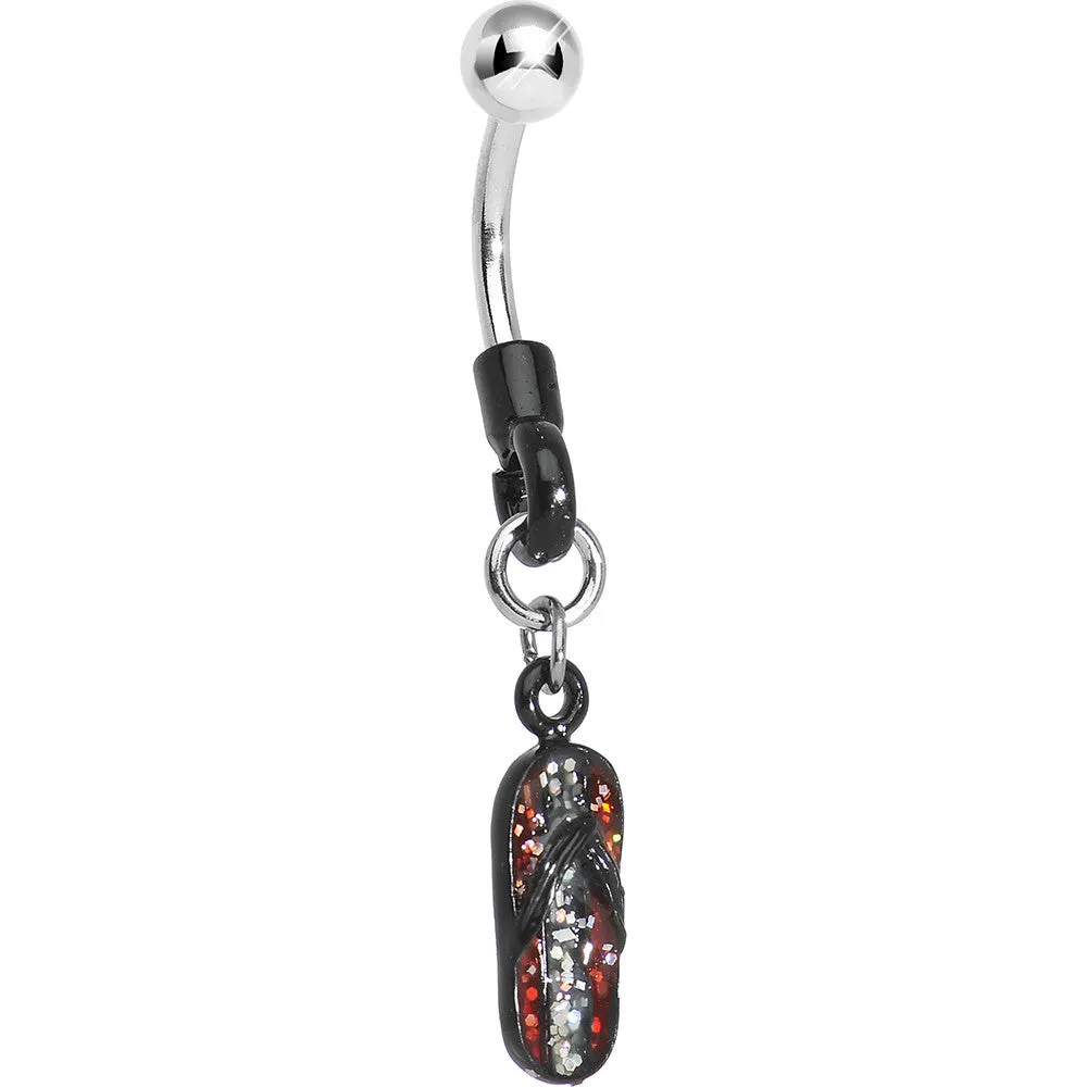 Black Silver and Red Glitter Flip Flop Belly Ring