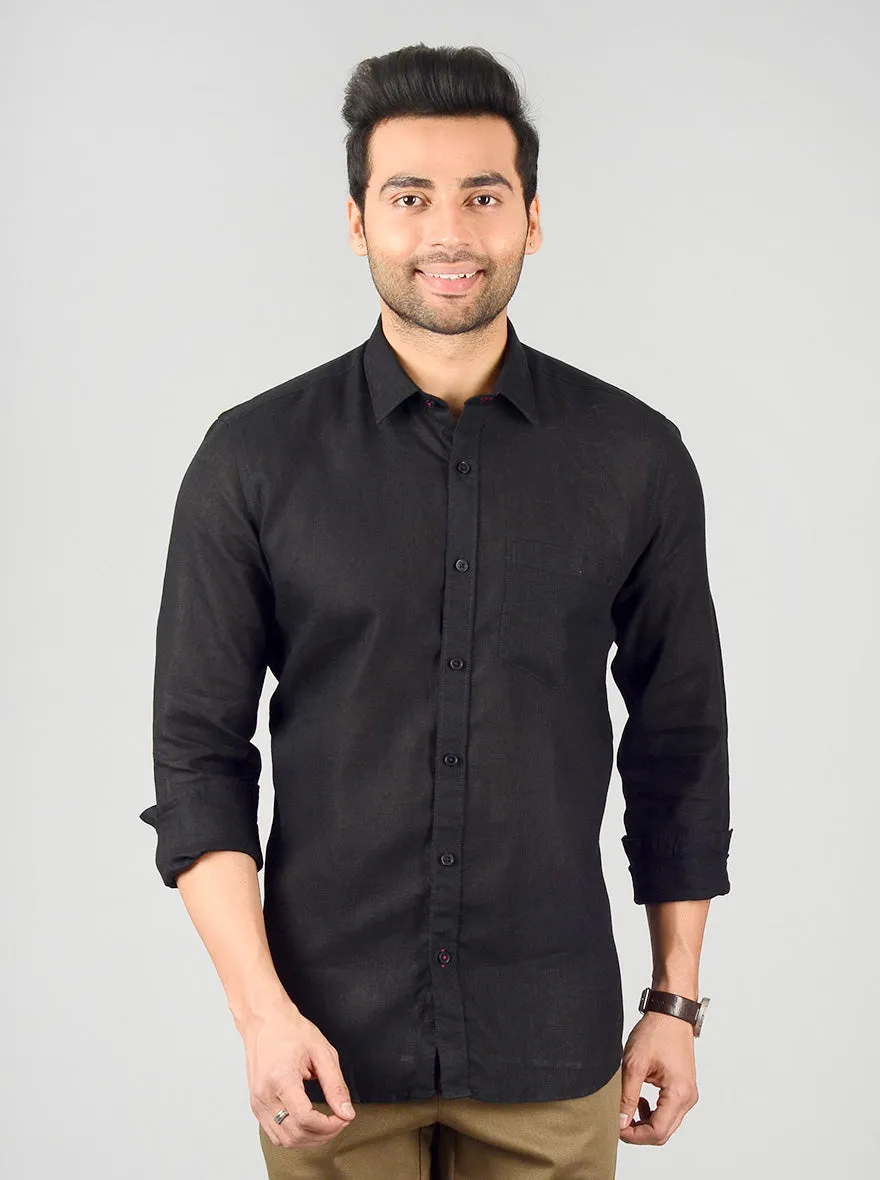 Black Solid Slim Fit Casual Shirt | JadeBlue