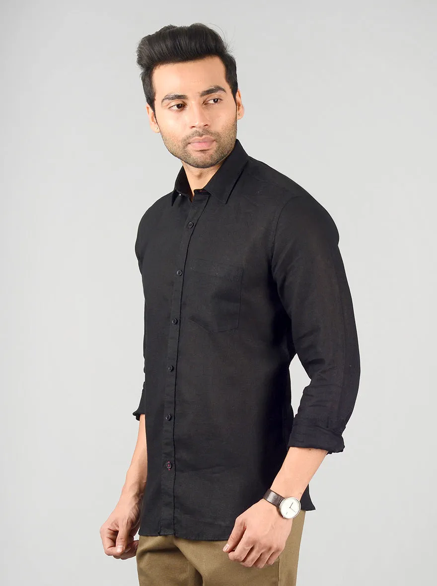 Black Solid Slim Fit Casual Shirt | JadeBlue