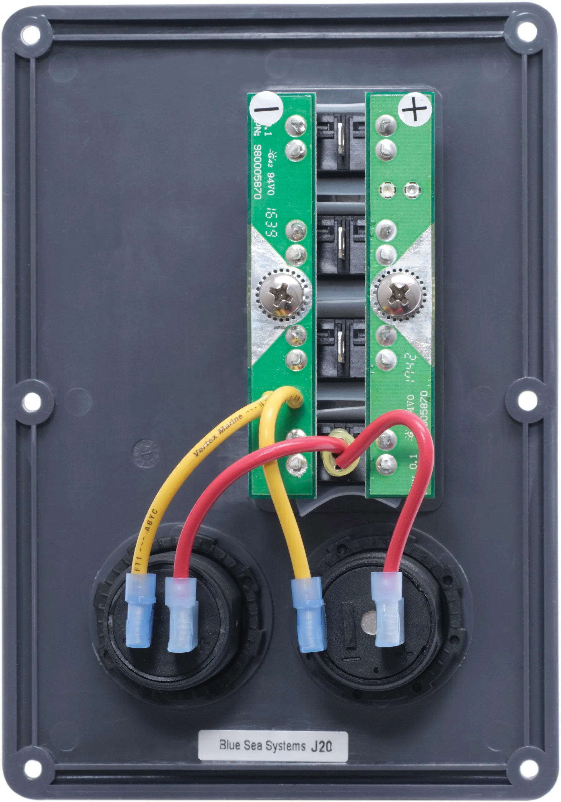 Blue Sea Systems 4321 Water-Resistant Circuit Breaker Switch Panel - Gray, 4 pos.   12 Volt Socket and Dual USB Charger