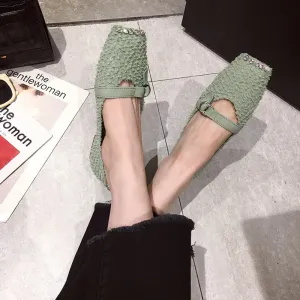 BOOPDO DESIGN SQUARE TOE WIDE FIT LOAFERS  IN EMBELLISHED