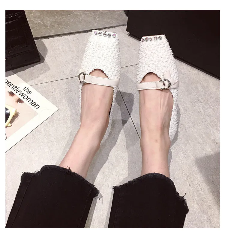 BOOPDO DESIGN SQUARE TOE WIDE FIT LOAFERS  IN EMBELLISHED