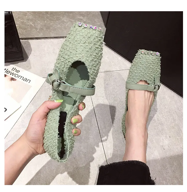 BOOPDO DESIGN SQUARE TOE WIDE FIT LOAFERS  IN EMBELLISHED