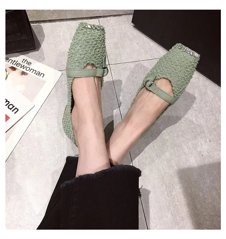BOOPDO DESIGN SQUARE TOE WIDE FIT LOAFERS  IN EMBELLISHED