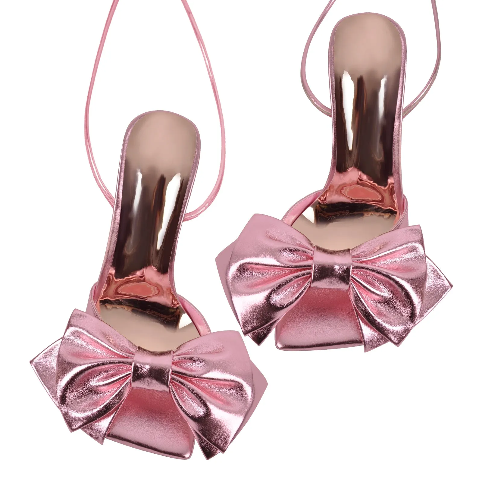 Bow Lace Up Square Toe Chunky Heel Sandals