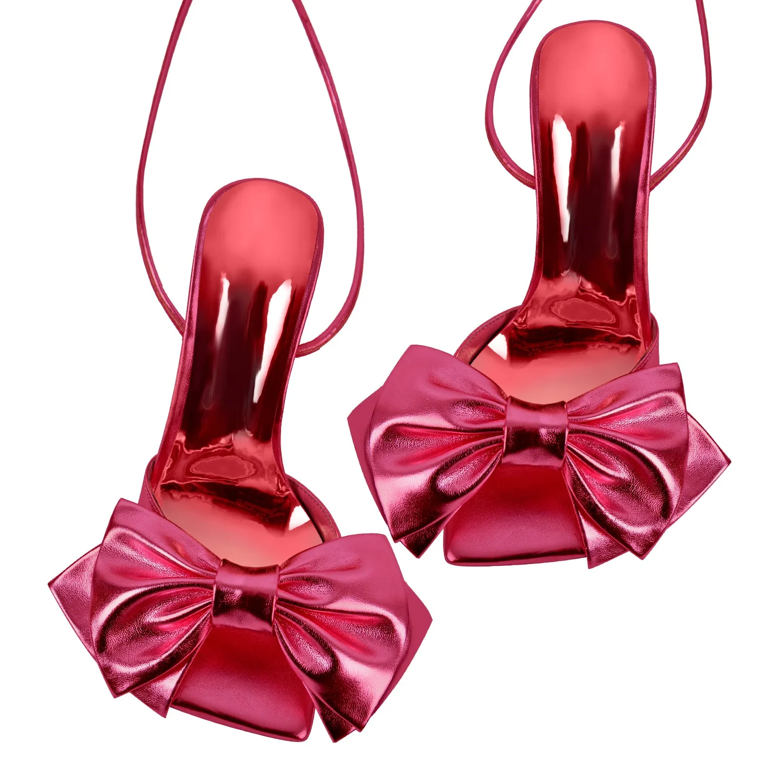 Bow Lace Up Square Toe Chunky Heel Sandals