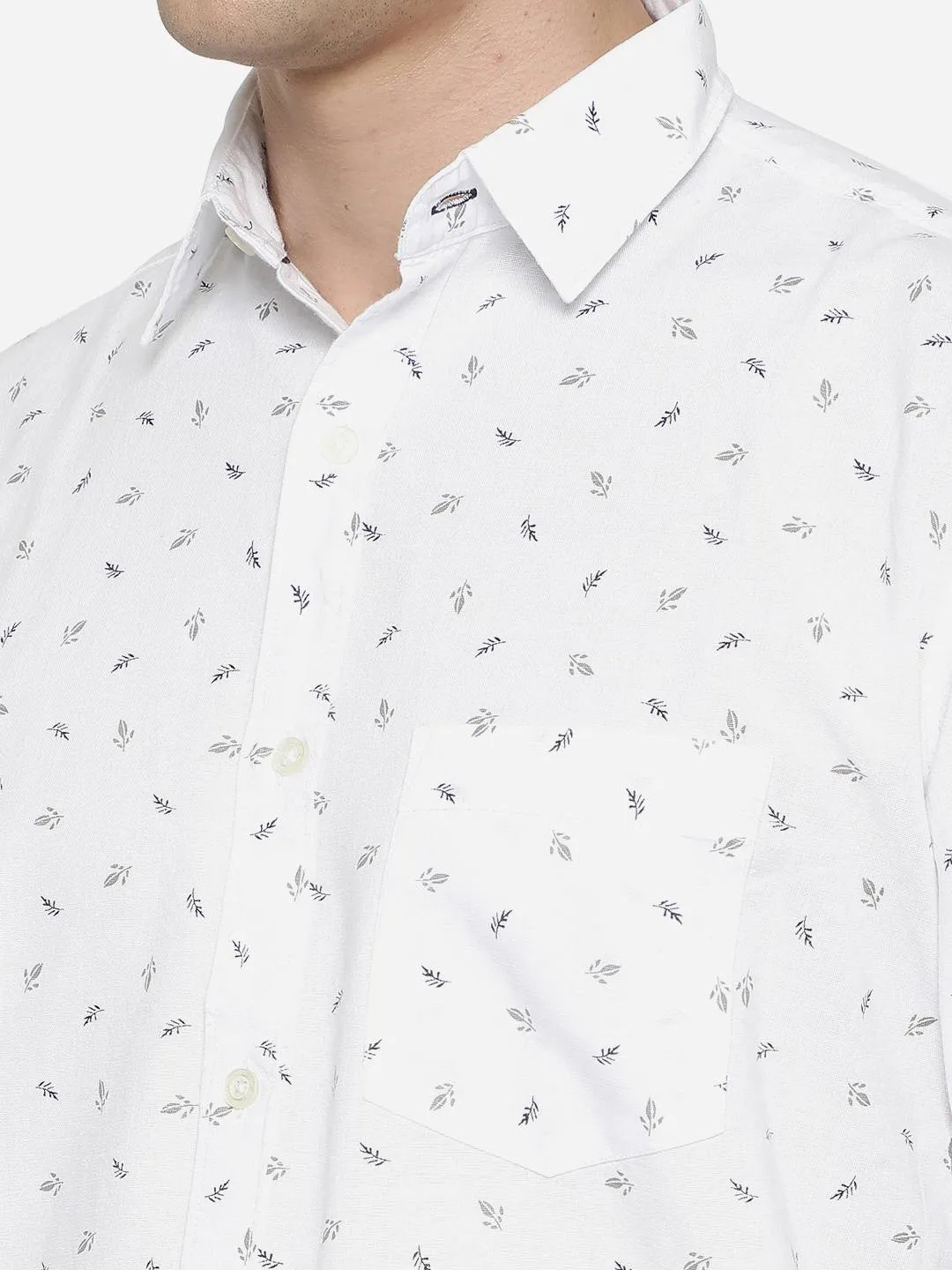 Bright White Printed Slim Fit Semi Casual Shirt | JadeBlue