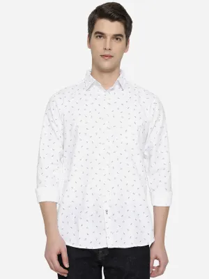 Bright White Printed Slim Fit Semi Casual Shirt | JadeBlue