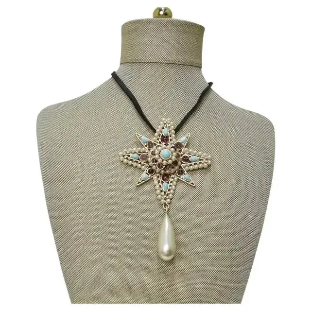 Chanel Gripiox Pendent Choker on Leather Chord with Tear Drop Pearl