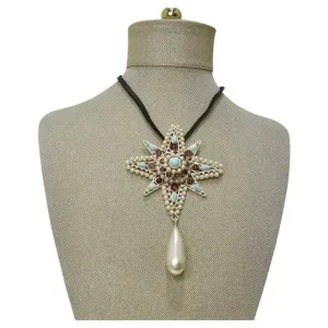 Chanel Gripiox Pendent Choker on Leather Chord with Tear Drop Pearl