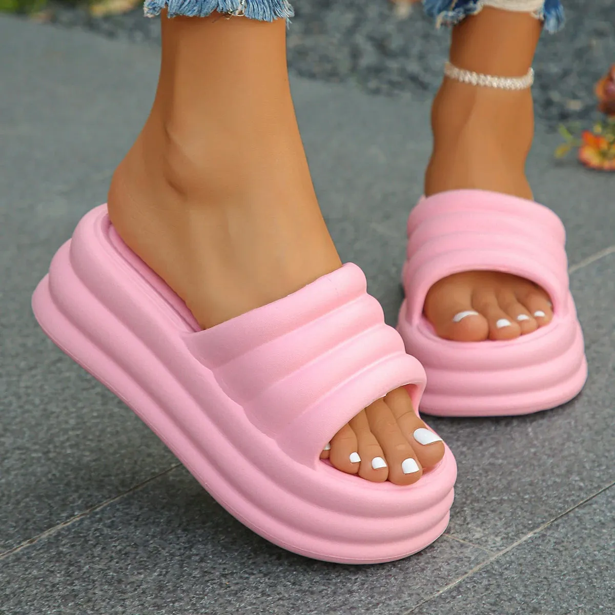 Chunky Platform Slippers - Women’s Summer Thick Bottom Wedge Heels Sandals, Non-Slip Outdoor Flip Flops