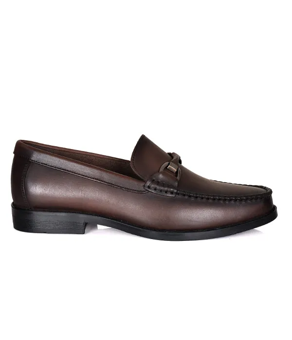 Coffee Horse-Bit Leather Loafers