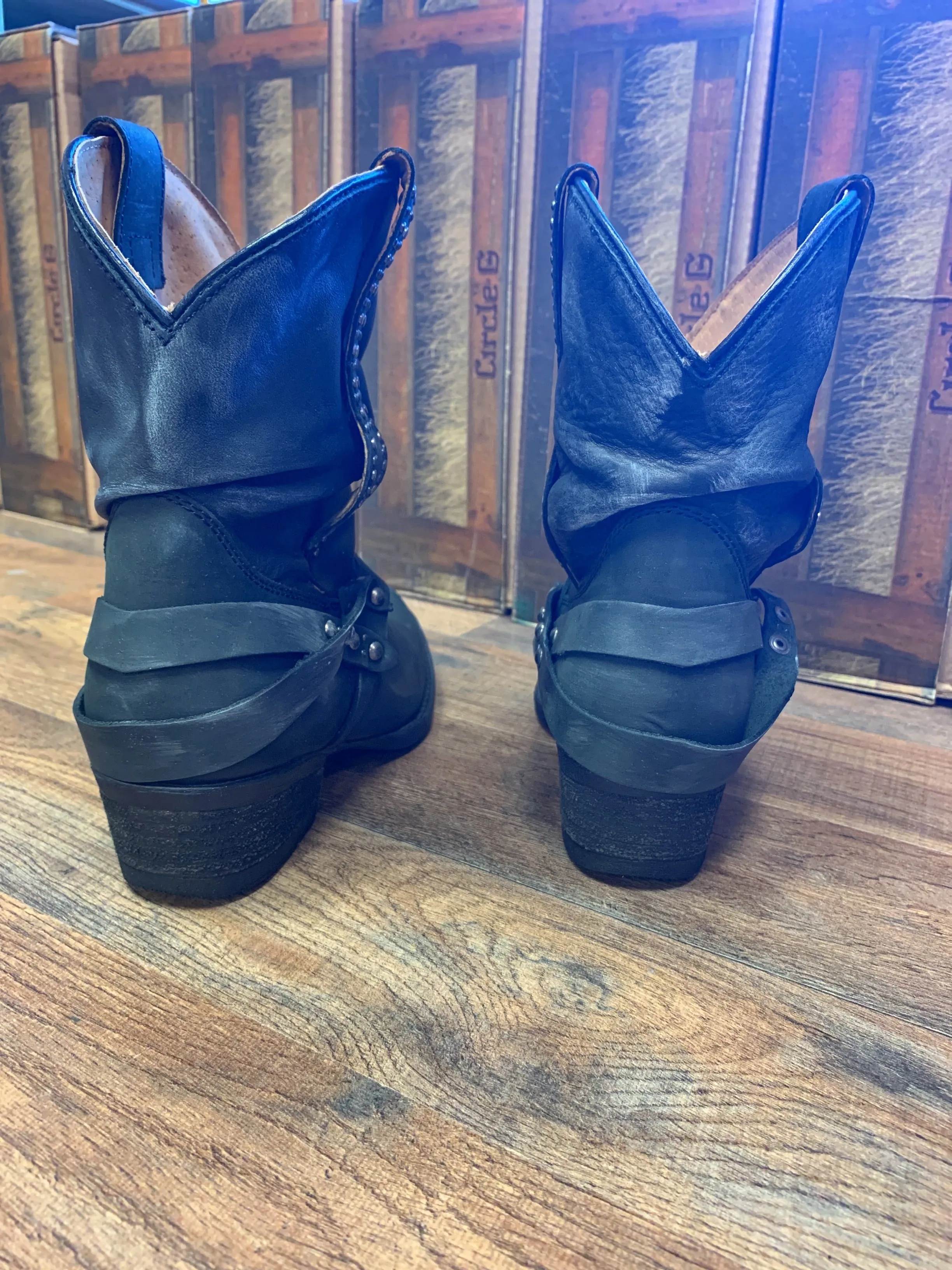 Corral Ladies Black Slouch Studs Ankle Boots Round Toe