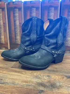 Corral Ladies Black Slouch Studs Ankle Boots Round Toe